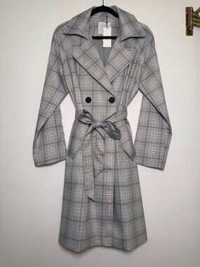 Pieces Preppy Gray & Violet Plaid PCBrielle Trench Coat S NWT